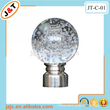 flexible metal curtain rod with decorative glass curtain rod finial